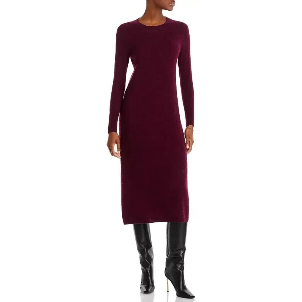 NWT C by Bloomingdale's Cashmere‎ Sweater Dress Womens Small Burgundy Knit Midi